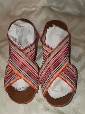 Rocket Dog Multicolor Striped Crisscross Slide Mules